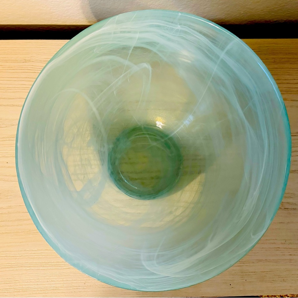 Blue glass serving bowl